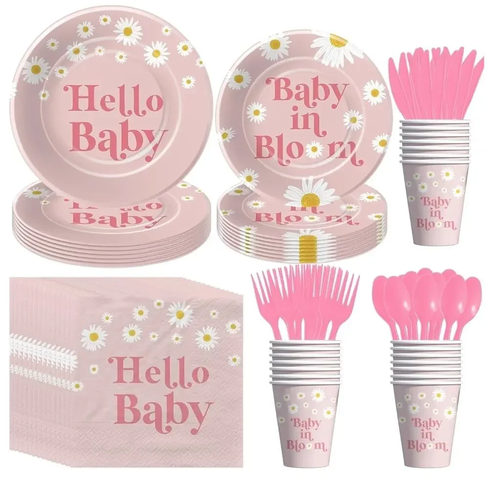 Baby Shower Decorations Tableware Daisy Party Supplies Baby Girl Serves 24 S22